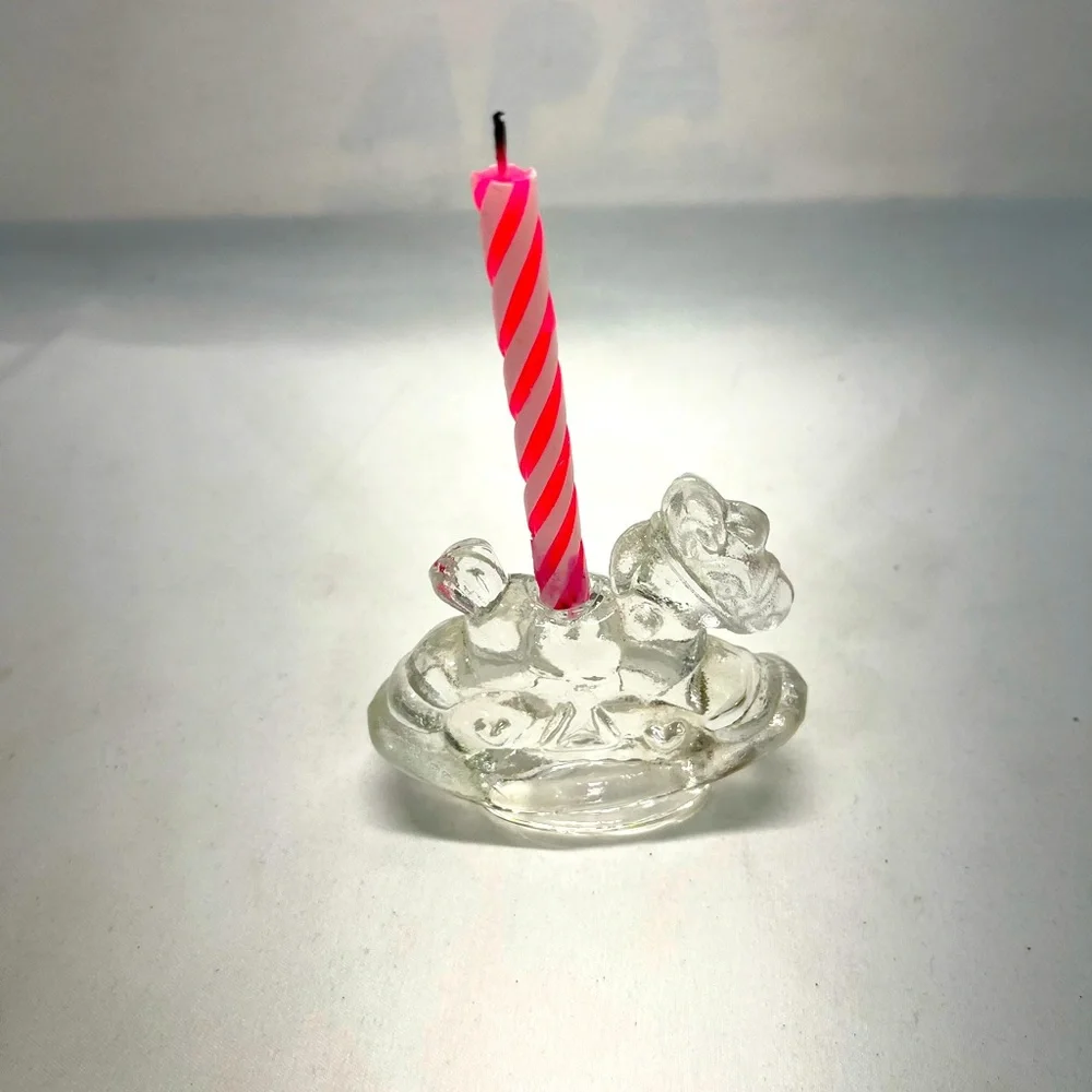 Chrystal Miniature Rocking Horse Birthday Candle‎ Holder  3”x2” Clear Childhood